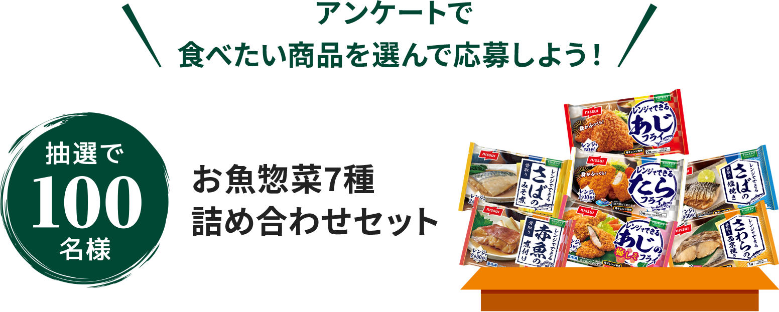 アンケートで食べたい商品を選んで応募しよう！ 抽選で100名様 お魚惣菜7種詰め合わせセット