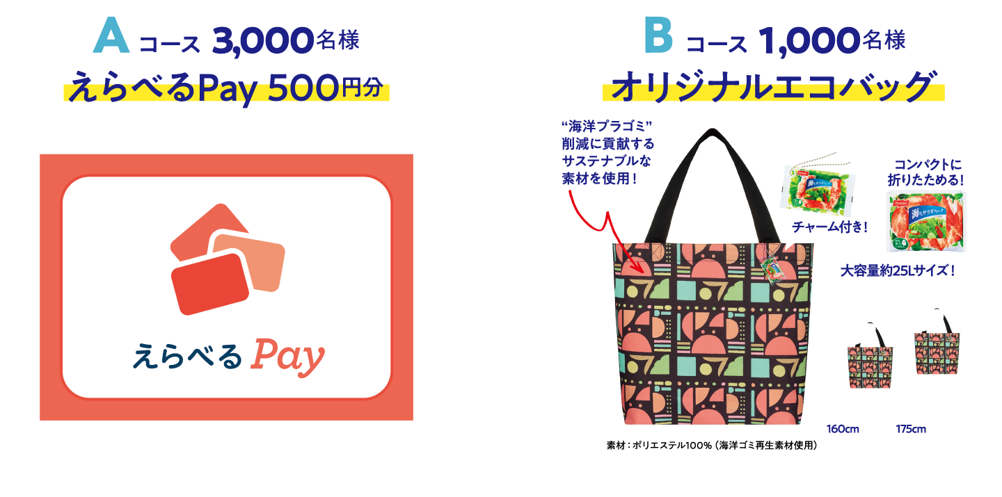 Aコース 3,000名様 えらべるPay 500円分 Bコース 1,000名様 オリジナルエコバッグ