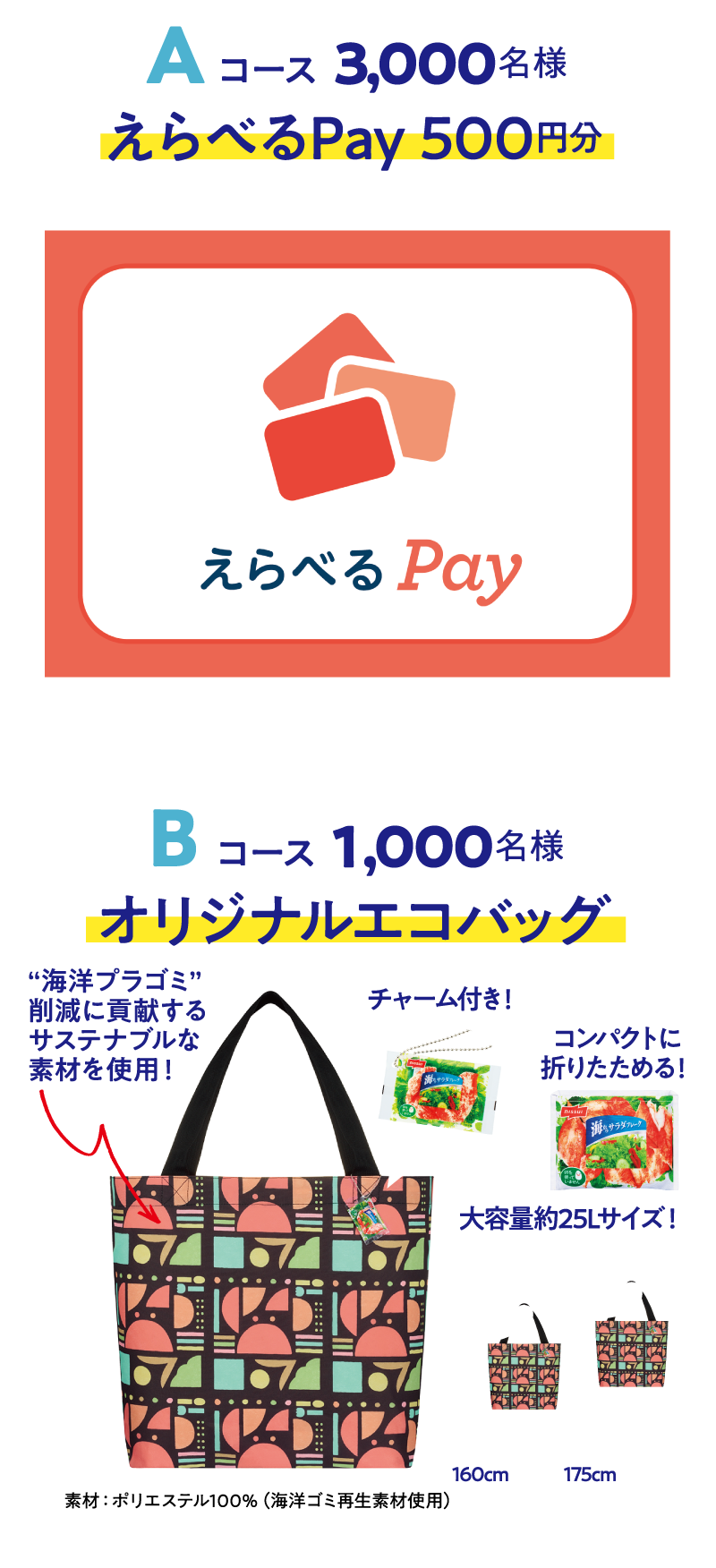 Aコース 3,000名様 えらべるPay 500円分 Bコース 1,000名様 オリジナルエコバッグ