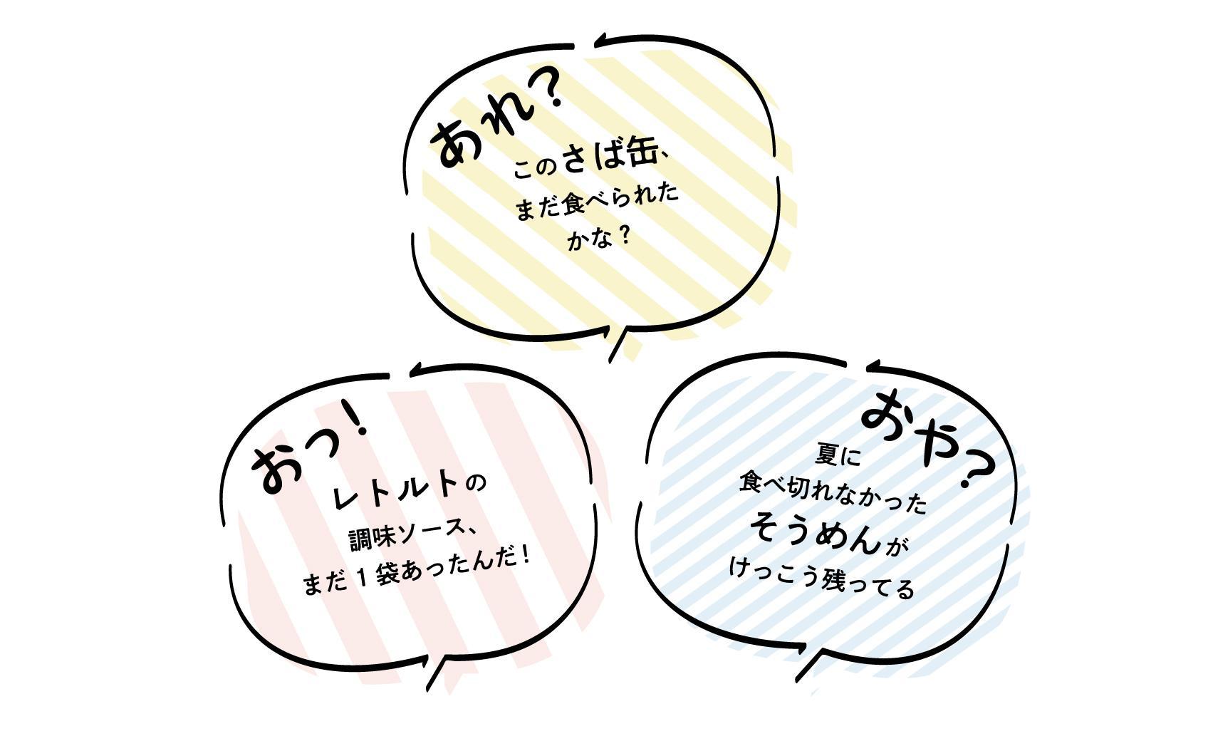 あれ？このさば缶まだ食べられたかな？おっ！レトルトの調味ソースまだ1袋あったんだ！おや？夏に食べ切れなかったそうめんがけっこう残ってる