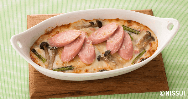 おさかなのソーセージの豆腐グラタン