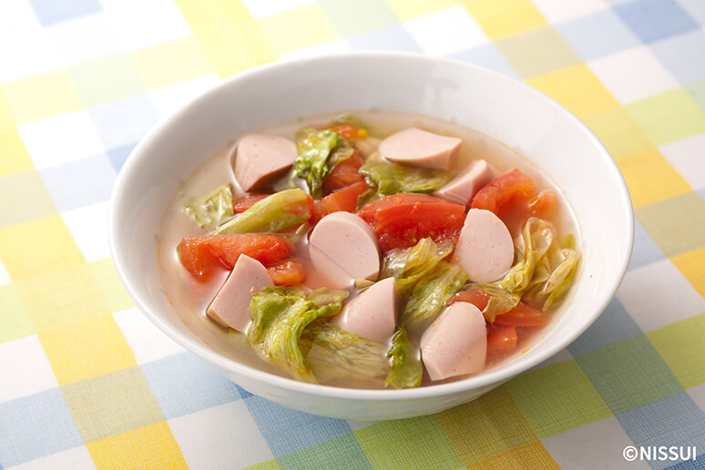 【写真】おさかなのソーセージのレタトマ酸辣スープ
