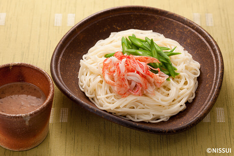 海からサラダフレークのくるみだれ温麺 レシピ ニッスイ