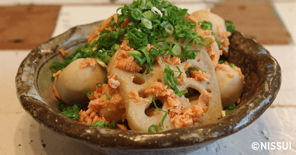 さといもとれんこんの煮物 焼さけあらほぐし和え | レシピ | ニッスイ