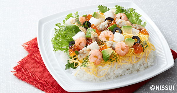 Ocean Friendly Cuisine シーフード　料理　レシピ　洋書 シーフードミックスの洋風ちらし寿司 | レシピ | ニッスイ