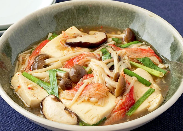 レンジで豆腐とかにかまのきのこあん